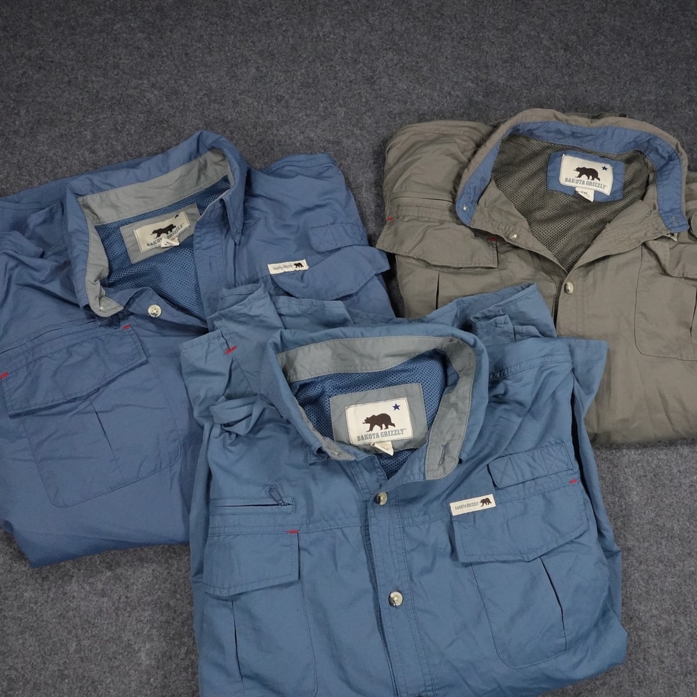 Dakota Grizzly Mens XXL Lot of 3 Nylon Fishing Shirts Blue Grey Long Sleeve PFG
